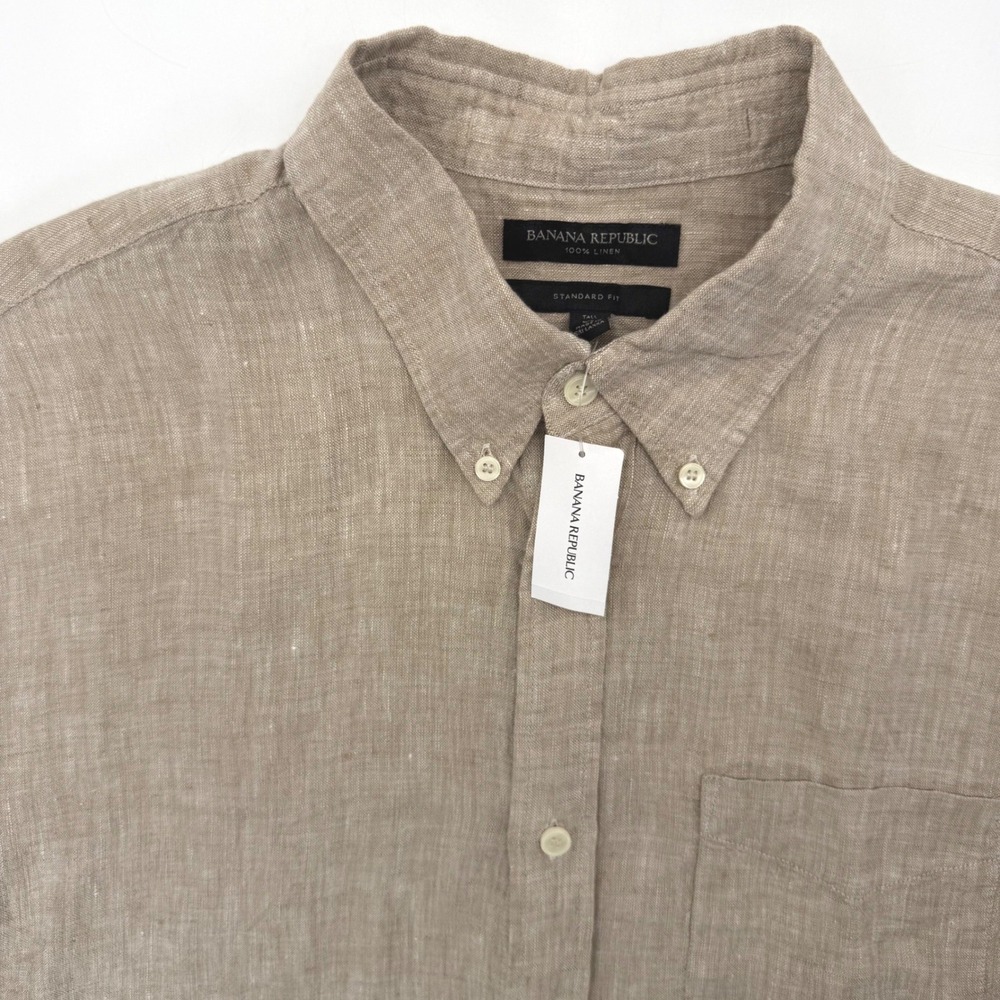 Banana Republic Button Down Shirt Mens XL Tall Tan 100% Linen SS 557686-03-1